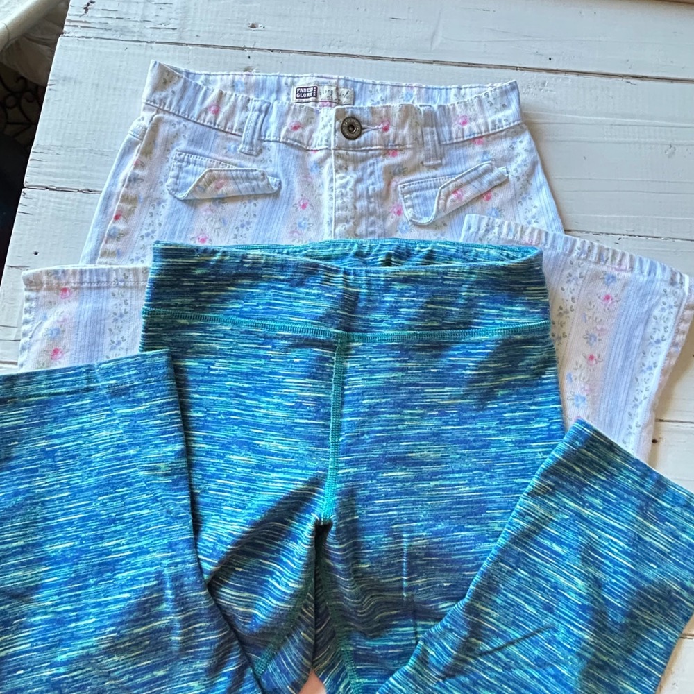 Girls Faded Glory Floral Corduroy Pants & Reebok Space Dye Leggings Size 10 12